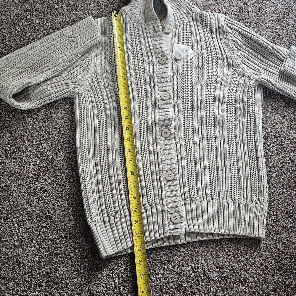 L.L. Bean Light Gray Ribbed Button-Front Cardigan - Picture 6 of 7